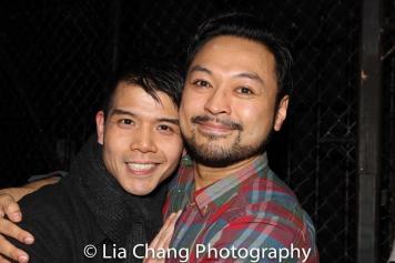 Telly Leung visits Billy Bustamante backstage at 'Miss Saigon' at the Broadway Theatre in New York on March 27, 2017. Photo by Lia Chang