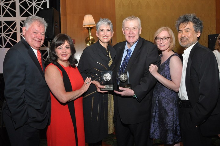 Bob Wankel, Charlotte St. Martin, Nina Lannan, Alan Wasser, Heather Hitchens, and David Henry Hwang (l. to r.) attend the Tony Honors Cocktail Party Presenting The 2017 Tony Honors For Excellence In The Theatre And Honoring The 2017 Special Award Recipients - at Sofitel Hotel on June 5, 2017 in New York City. Credit: Shevett Studios