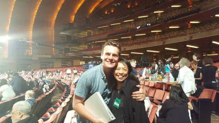 Jonathan Groff and Baayork Lee at the 71st Annual Tony Awards ceremony rehearsal on June 11, 2017. Photo: NAAP/Facebook