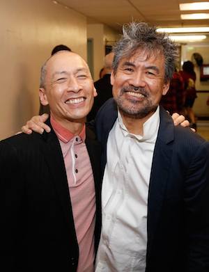 From left, cast member Francis Jue and creator David Henry Hwang backstage after the opening night performance of the world premiere of David Henry Hwang and Jeanine Tesori’s “Soft Power” at Center Theatre Group. 📷: Ryan Miller/Capture Imaging