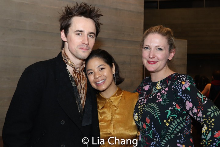 Reeve Carney, Eva Noblezada and Rachel Quinney, National Theatre's producer for HADESTOWN. Photo by Lia Chang