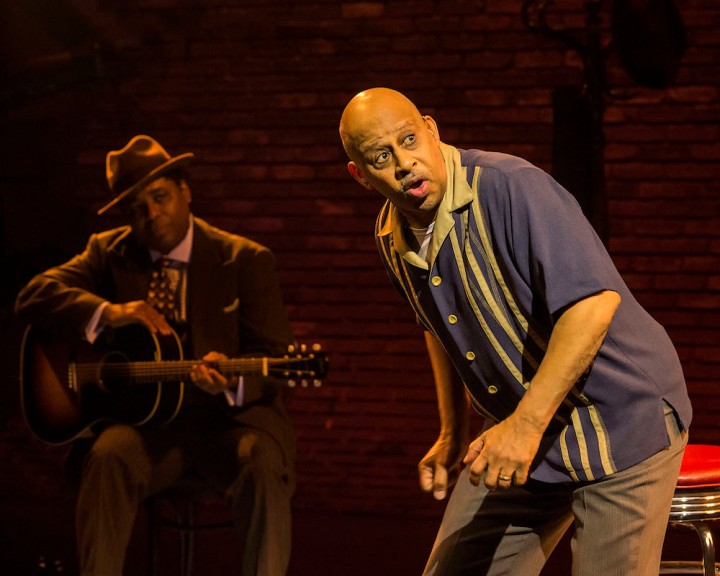 L-R: Chris Thomas King (background) and Ruben Santiago-Hudson in the Center Theatre Group production of “Lackawanna Blues.” Written and directed by Santiago-Hudson, “Lackawanna Blues” will play at the Mark Taper Forum through April 21, 2019. Photo by Craig Schwartz.