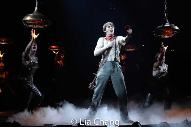 Reeve Carney and the company of HADESTOWN. Photo by Lia Chang