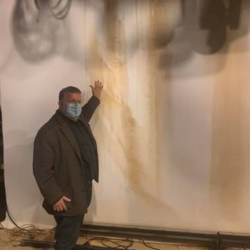 James Morgan stands in The York Theatre, which sustained water damage on January 4, 2021 after a water main break. Photo: James Morgan/Facebook