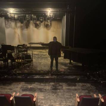 James Morgan stands in The York Theatre, which sustained water damage on January 4, 2021 after a water main break Photo: James Morgan/Facebook