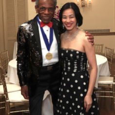 André De Shields and Lia Chang the American Theater Hall Of Fame Awards dinner held on November 18, 2019 in the Grand Ballroom at the New York Friars Club in New York on November 18, 2019.