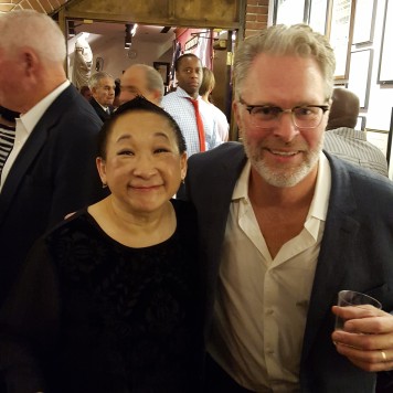 Lori Tan Chinn and Will Hammerstein at the opening night reception of the Walnut Street Theater production of SOUTH PACIFIC. Photo courtesy of Lori Tan Chinn